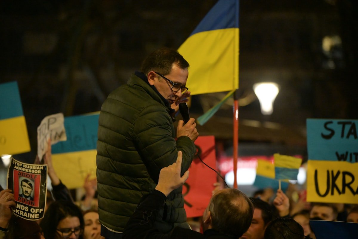 Ukrainian President Volodymyr Zelenskyy prepares for his meeting with President Donald Trump. - Protest against Ukraine invasion by Russia.